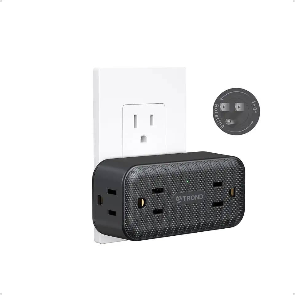 TROND 360 Rotating Outlet Adapter with 4 Widely Spaced Outlets, Black