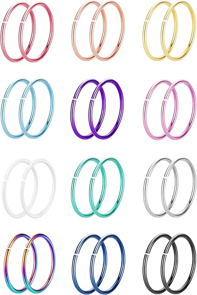 NICEIGHT 18G 20G 22G Stainless Steel Nose Rings Hoops for Women Men Cartilage Helix Earring Hoops Lip Rings Nose Piercing Jewelry