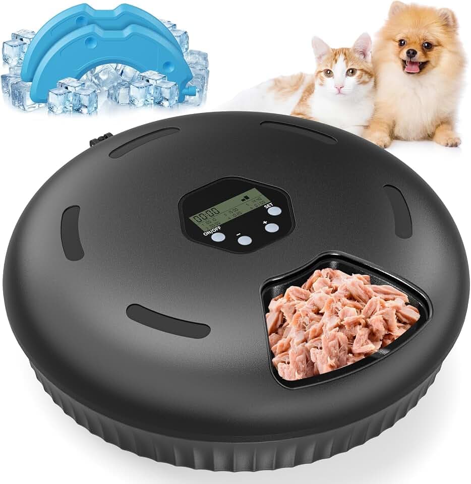 Zyncove Futterautomat Katze Nassfutter mit Kühlung: Nassfutterautomat für Katzen, Batteriebetriebener katzenfutter Automat - 6 Mahlzeiten für Haustiere Black(Batterien nicht im Lieferumfang enthalten)