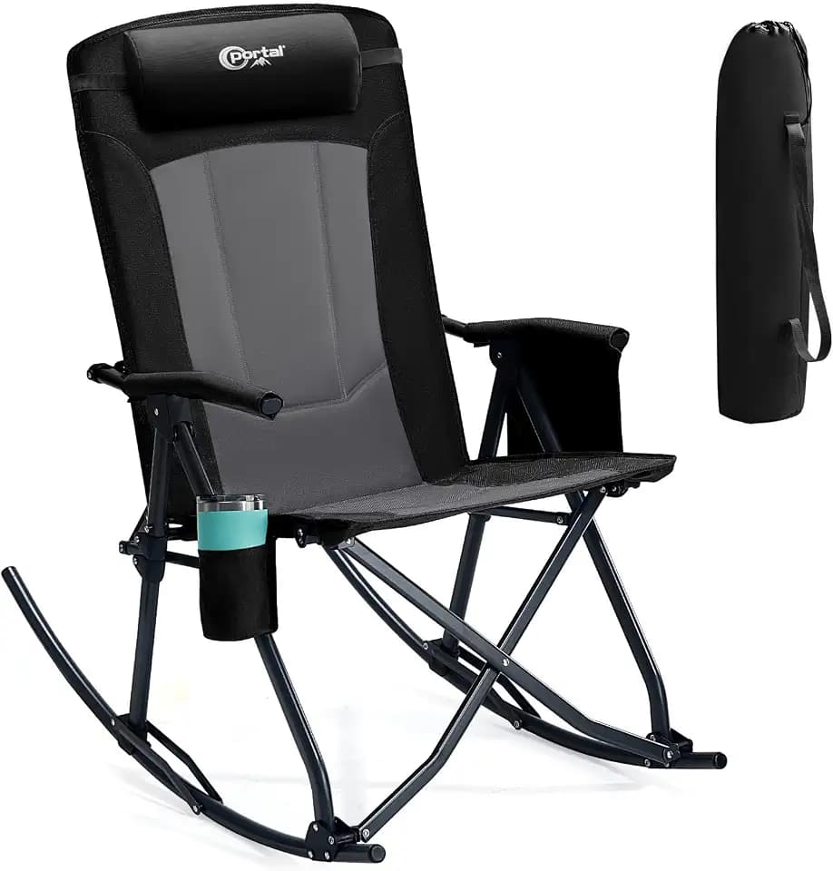 Portal Oversized Folding Rocking Camping Chair Portable 400 lbs Black