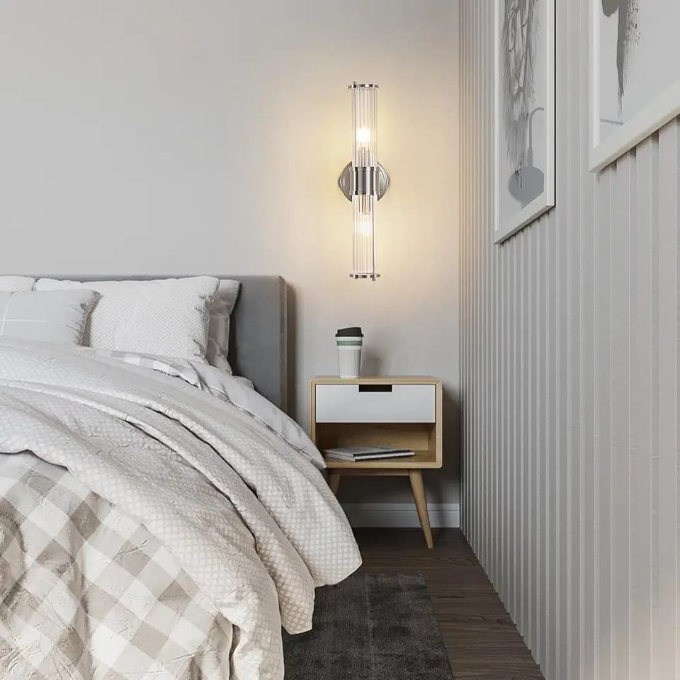 Bathroom Sconce Wall Lighting - Nickel Bathroom Vanity Light Fixture Vertical and Horizontal Wall Mount 2-Light Modern Indoor Wall Light for Hallway Living Room(E12 Bulbs Excluded)