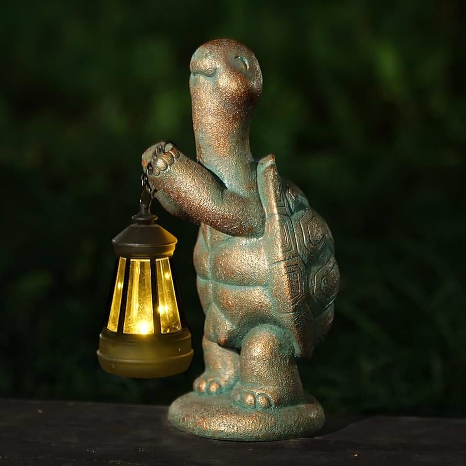 Turtle Solar Outdoor Garden Statue, Resin Statue with Solar Light Lantern