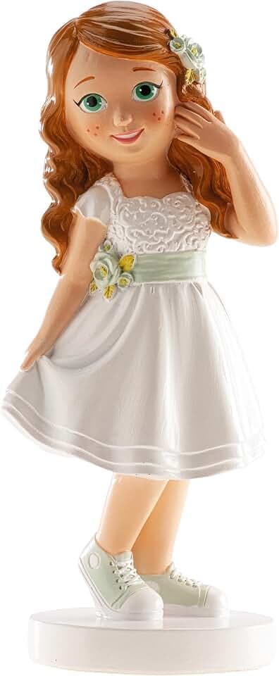 dekora – Tortenfigur für die Erste Kommunion Deko Mädchen Modell Ana 15,8 cm, Cake Topper zur Kommunion aus lebensmittelechtem Harz, Weiß