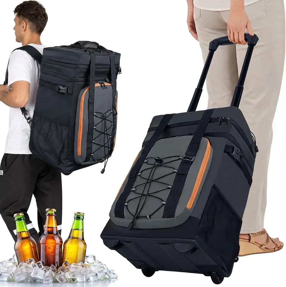 Rolling Wheeled Coolers with Handles 60 Cans Soft Backpack Cooler on Wheels