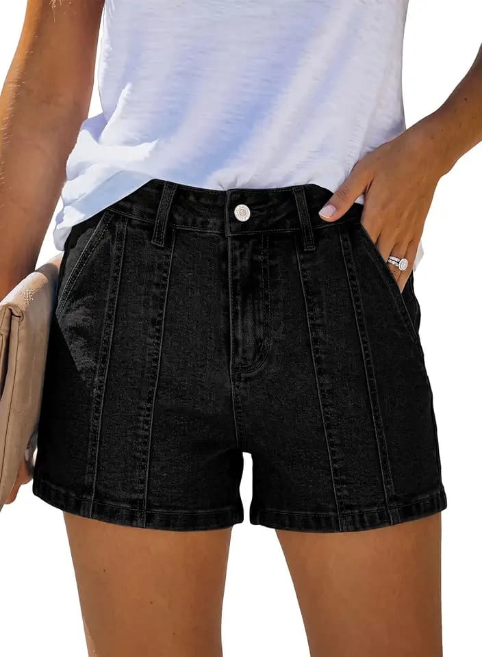 Sidefeel Womens Jean Shorts High Waisted Stretchy Trendy Seamed Front Casual Summer Loose Denim Shorts with Pockets