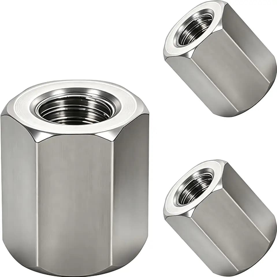M12x1.75 Hex Coupling Nuts 20mm Full Thread 304 Stainless Steel 2 Pack