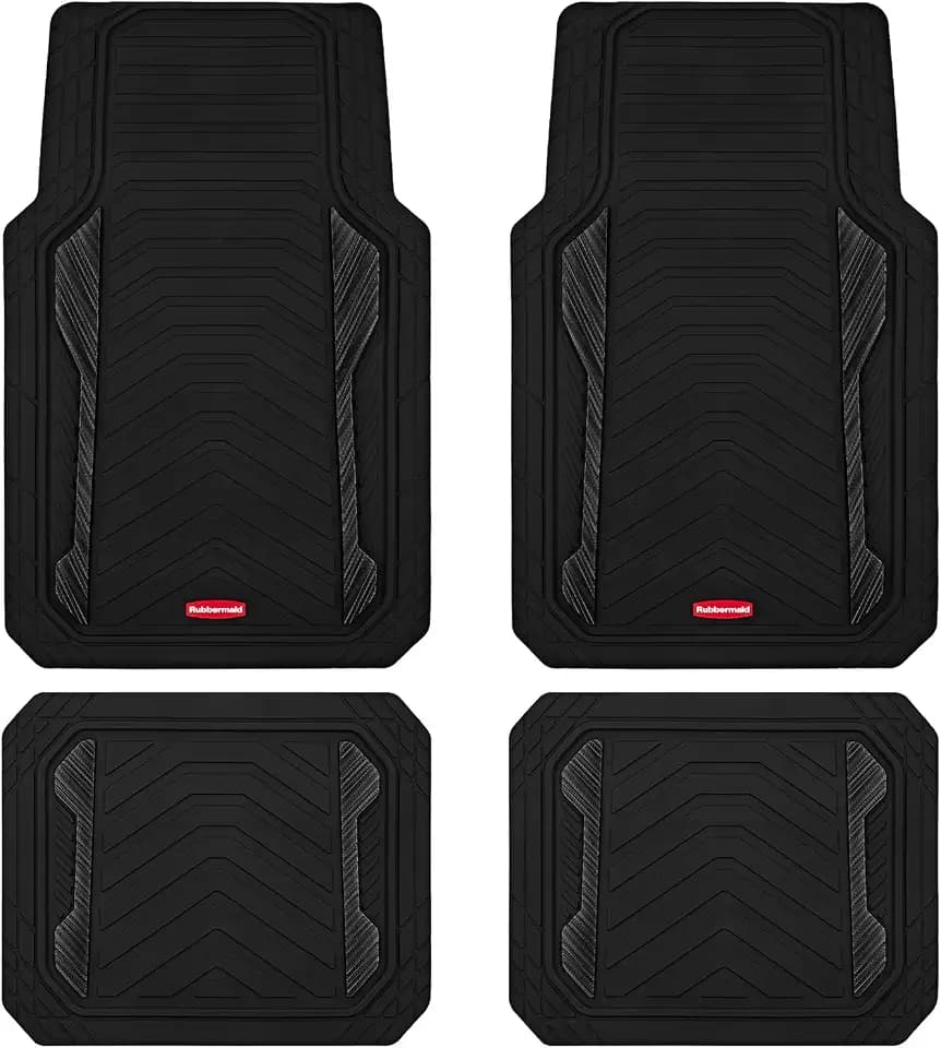 Rubbermaid Car Floor Mat, Heavy Duty All-Weather Car Mats Full Set with Dual-Tone Black Aluminum Inserts – Universal Fit, Anti-Slip Backing, Trim-to-Fit for Most SUV, Sedan, Van