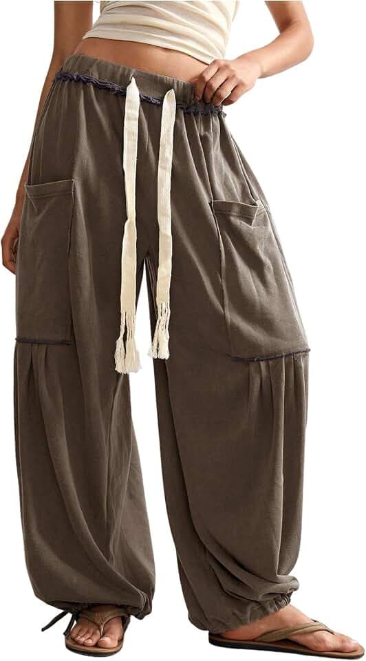 RoseSeek Women's Baggy Boho Harem Pants Wide Leg Sweatpants with Pockets