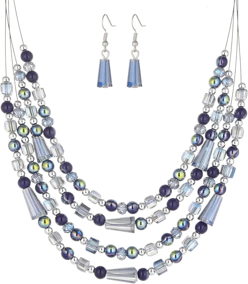 Errally Layered Beaded Statement Necklace Multi Strand Crystal Beads Collar Necklace and Earring Sets for Women Fashion Costume Jewelry Set Gifts for Her