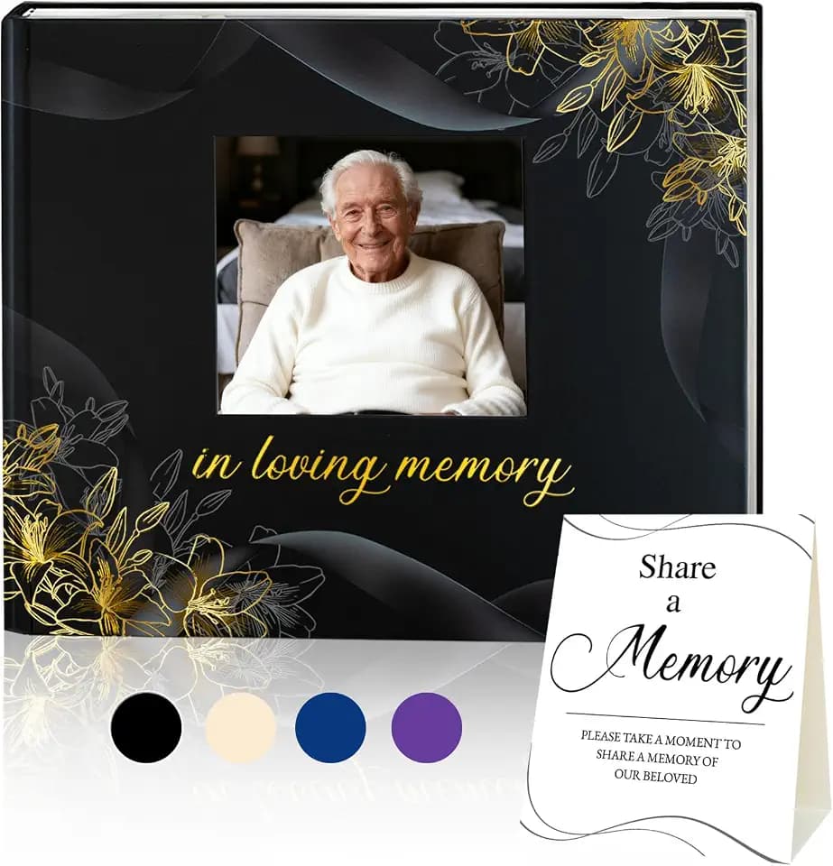 Funeral Guest Book, in Loving Memory Sign in Book with Photo Slot
