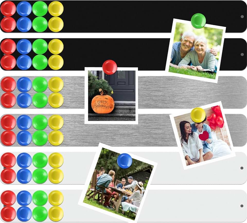 Outus 6 Pcs Magnetic Bulletin Board Strip 15" x 2" with 48 Magnets, 3 Color