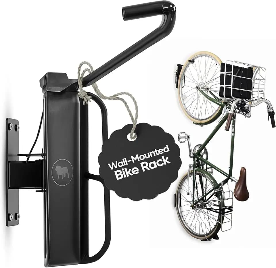 Olivia and Lily Wall-Mounted Bike Rack – Vertical Swivel Hanger for Garage & Home, Space-Saving Heavy-Duty Steel Hook, Holds Up to 50 lbs, Black Vertical Bike Storage Mount