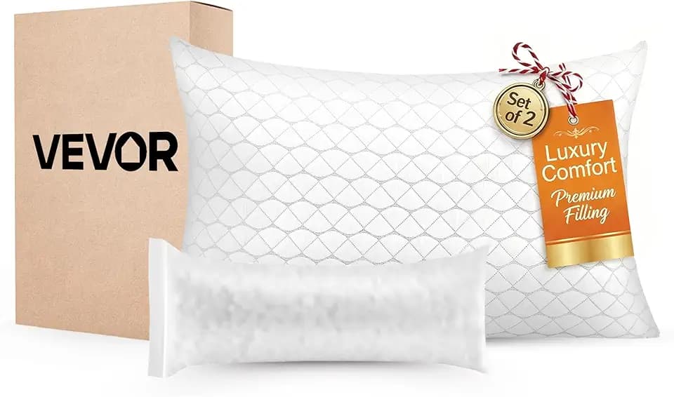 VEVOR Kopfkissen, Queen-Size, Schlafkissen mit Memory-Schaum-Füllung, Bettkissen, stützend & verstellbar, inklusive Kissenbezug aus Naturfaser, Bettwäsche für Rücken-, Bauch- & Seitenschläfer