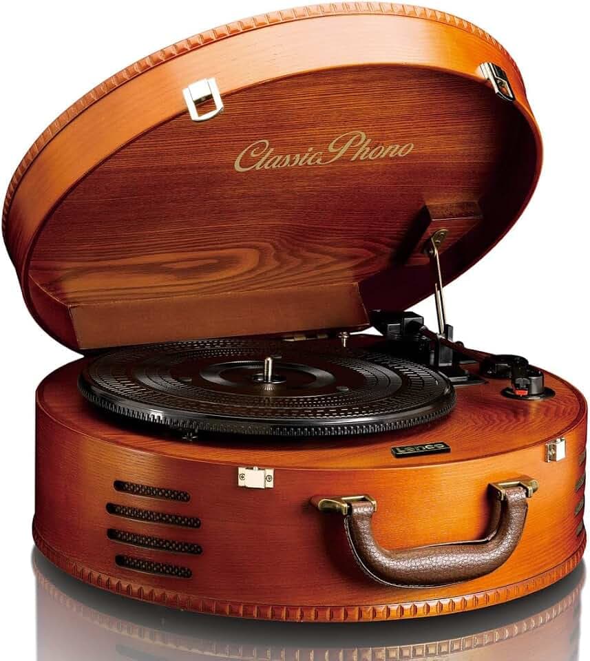 Classic Phono TT-34 - Plattenspieler - Retro Schallplattenspieler - Kofferplattenspieler - USB -Anschluss zum Digitalisieren - Riemenantrieb - Stereo Lautsprecher - 3 Abspielgeschwindigkeiten - braun
