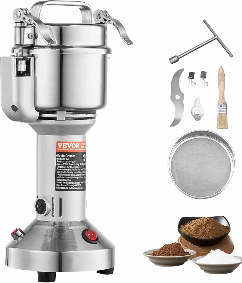 VEVOR elektrische Getreidemühle, Hochgeschwindigkeits-Gewürzmühle mit 850 W, Pulverisiermaschine aus Edelstahl, für trockene Körner Gewürze Müsli Kaffee Mais Pfeffer 163 x 135 x 345 mm