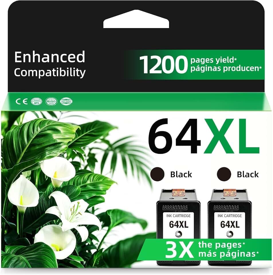 64XL Black Ink Cartridge for HP 64 XL Replacement for HP64XL 7855 7858 7155