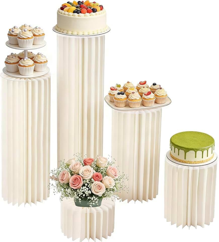 5 Stück Faltbare Papiersäulen, Hochzeit Karton Vasen, Zylinder Basisanzeige