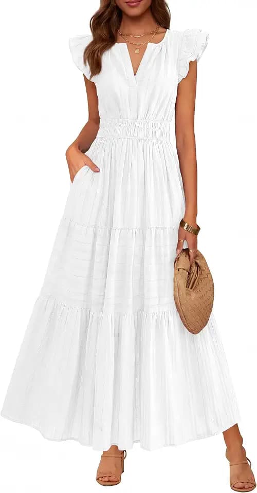 BTFBM Womens Summer Casual Ruffle Sleeve Maxi Dress