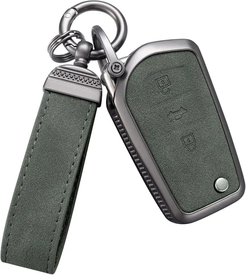 Compatible with Toyota Key Fob Cover with Keychain Leather Key Case Protector for Fortuner Tundra Camry RAV4 Highlander Corolla Smart Key (Model3, Green)