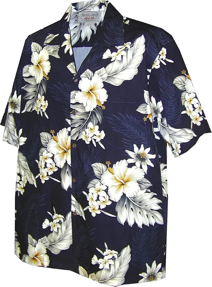 Pacific Legend Plumeria Hibiscus-Hawaiian Shirts-AMAZON3162NAVYS