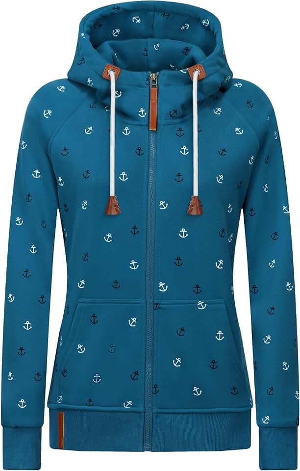 Women’s Hoodies Full Zip Long Sleeve Regular Fit Floral Hooded Sweatshirt Casual Coat