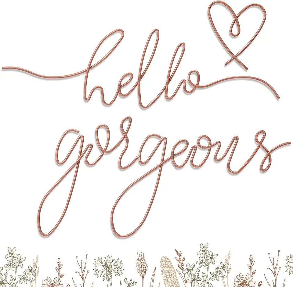 Hicarer Metal Hello Gorgeous Wall Art Minimalist Wall Decor, Rose Gold