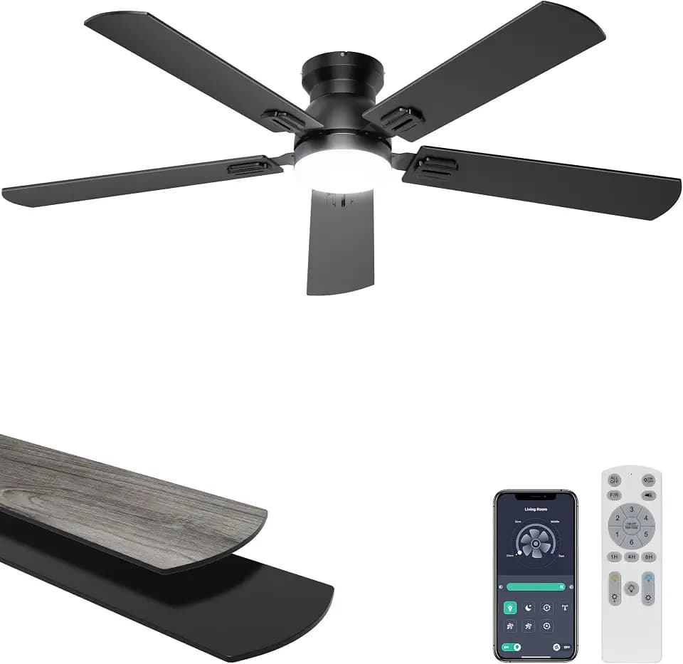 Ohniyou 52'' Low Profile Ceiling Fan with Lights, Remote/APP Control, Black