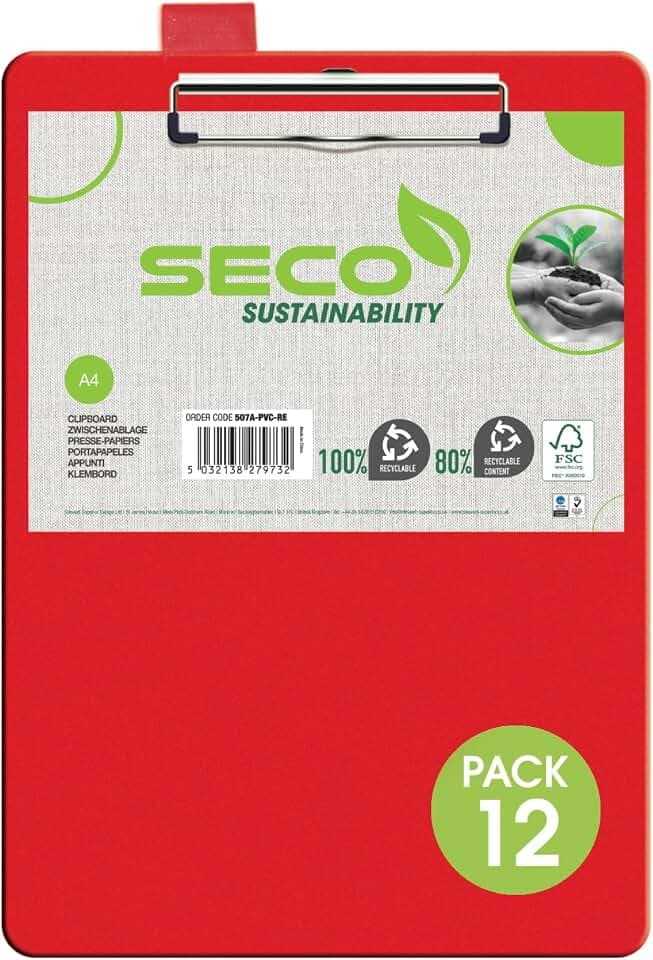 Stewart Superior A4+ PVC beschichtetes Klemmbrett mit Hochleistungsklammer - Rot (12er Pack)