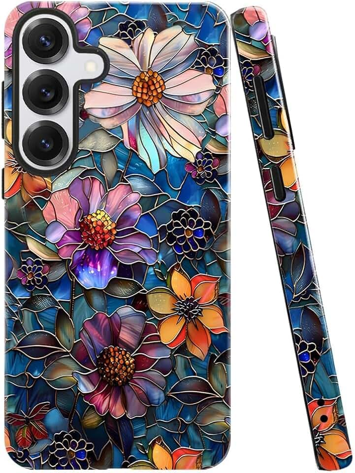 Case for Samsung Galaxy S25 Plus,Colorful Floral Flower Art Phone Case Drop Resistant Glossy 2 in 1 Solid Dual-Layer Cover for Girl Women
