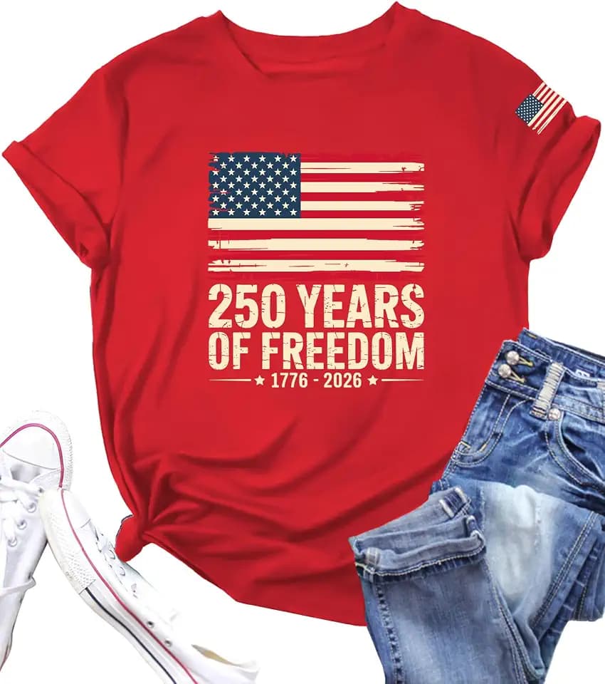 PECHAR 250 Anniversary USA Shirt Women 4th of July Shirts 1776-2026 250th Birthday T-Shirt Patriotic Shirts Tops