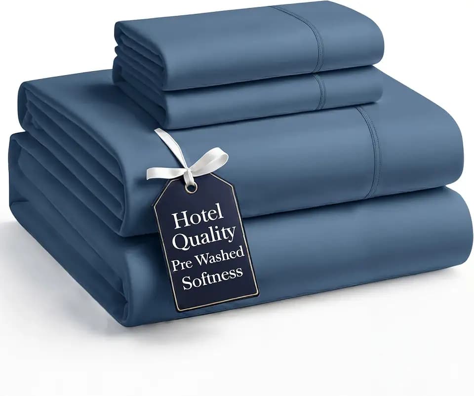 Casa Platino Queen Bed Sheets Set, Ultra Soft & Cozy Queen Sheet, Pre Washed Brushed Microfiber Bed Sheets Queen, Deep Pocket Sheet Sets Queen Size Fits 8 to 15 inch Deep Mattress- Estate Blue