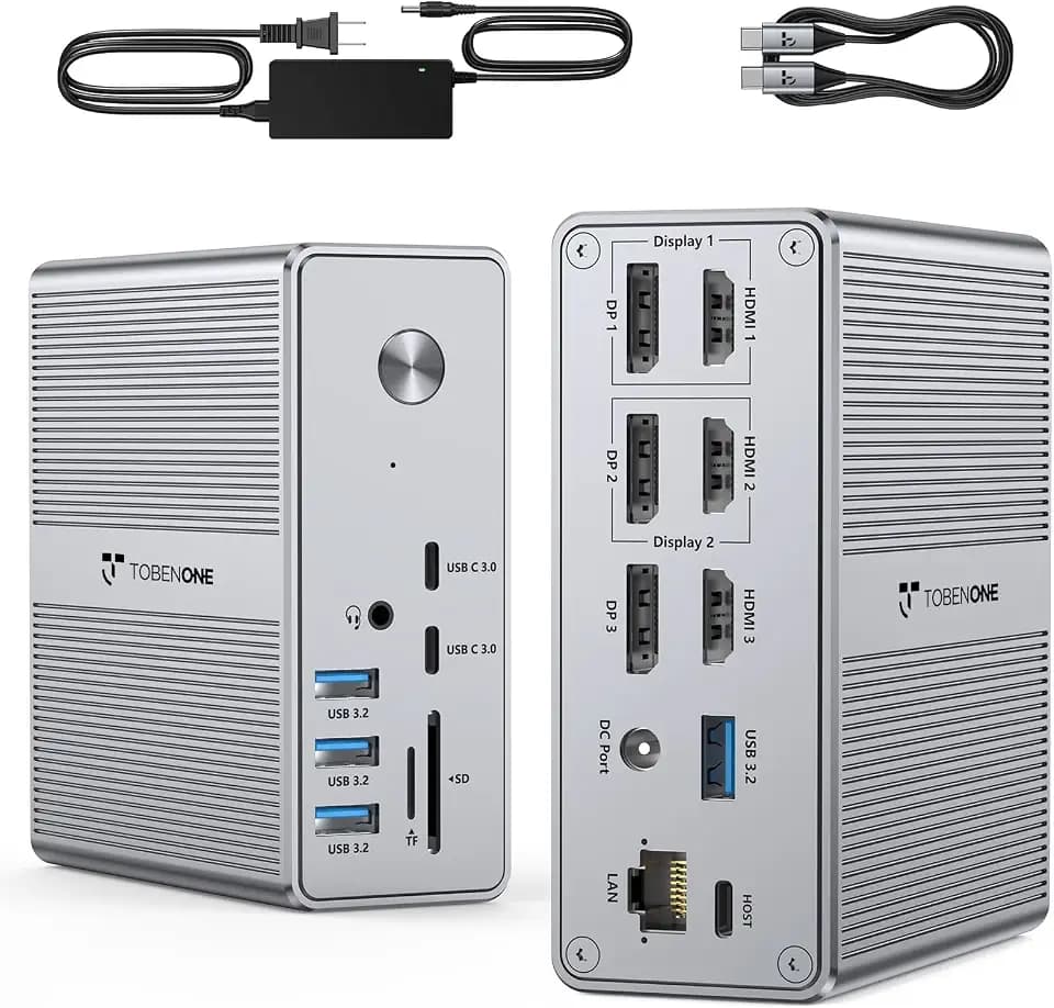 TobenONE DisplayLink Docking Station 3 Monitors with 120W Power Adapter