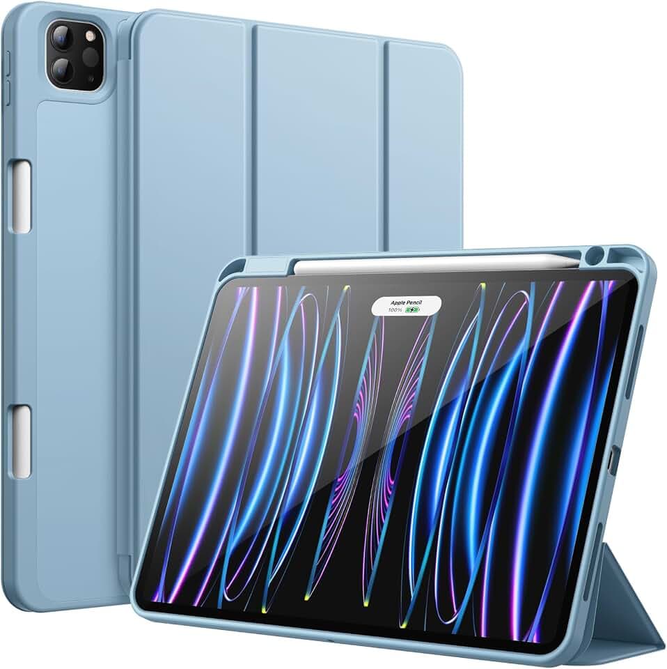 JETech Hülle für iPad Pro 11 Zoll (2022/2021/2020 Modell) mit Stifthalter, Unterstützung Pencil Aufladung der 2. Gen, Dünne Tablet Schutzhülle mit Weicher TPU Rückseite (Hellblau)