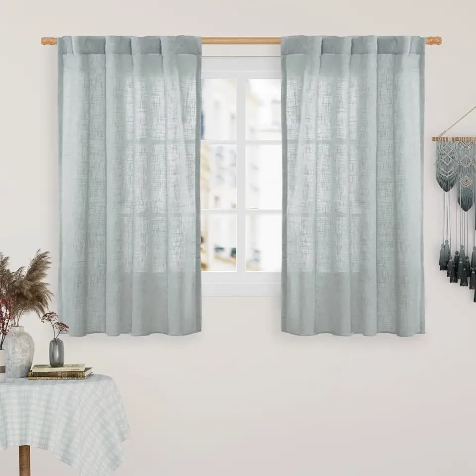 LAMIT Light Filtering Linen Curtains 45 Inch Length 2 Panels, 34 x 45 Inch