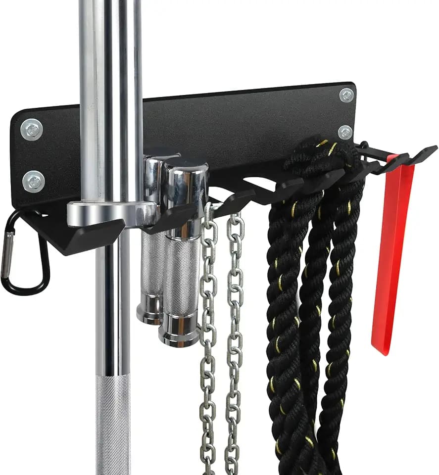 Gym Rack Organizer, Heavy Duty Langhantel-Aufbewahrung, 7 Platz Wandhalterung, Olympische Langhantel-Halter, Home Gym Storage, Pulverbeschichtet Mehrzweck, für Springseile, Gurte, Schaumstoffrollen