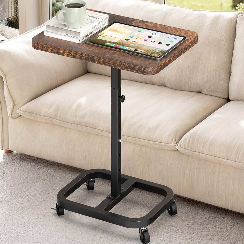 Adjustable Height Mobile TV Tray Table，Portable Laptop Desk for Eating