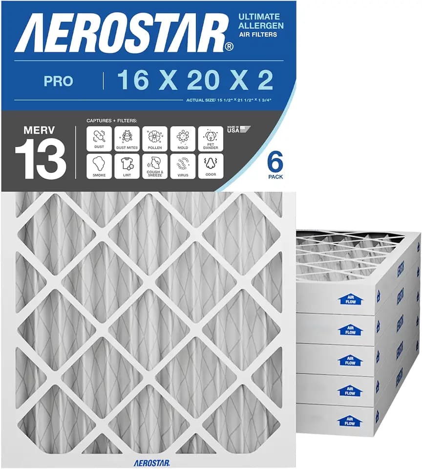 Aerostar 19 7/8 x 21 1/2 x 1 MERV 6 Pleated Air Filter, AC Furnace Air Filter, 6 Pack (Actual Size: 19 7/8"x21 1/2"x3/4")