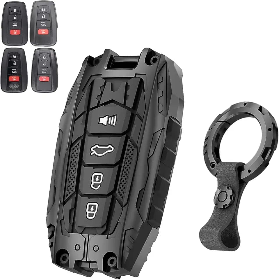 Heavy Key Fob Cover for Toyota,Car Key Case Protector for RAV4 Camry Highlander 4Runner Corolla Avalon Mirai Prius 86 C-HR HYQ14FBC Zinc Alloy Keychain (Black)