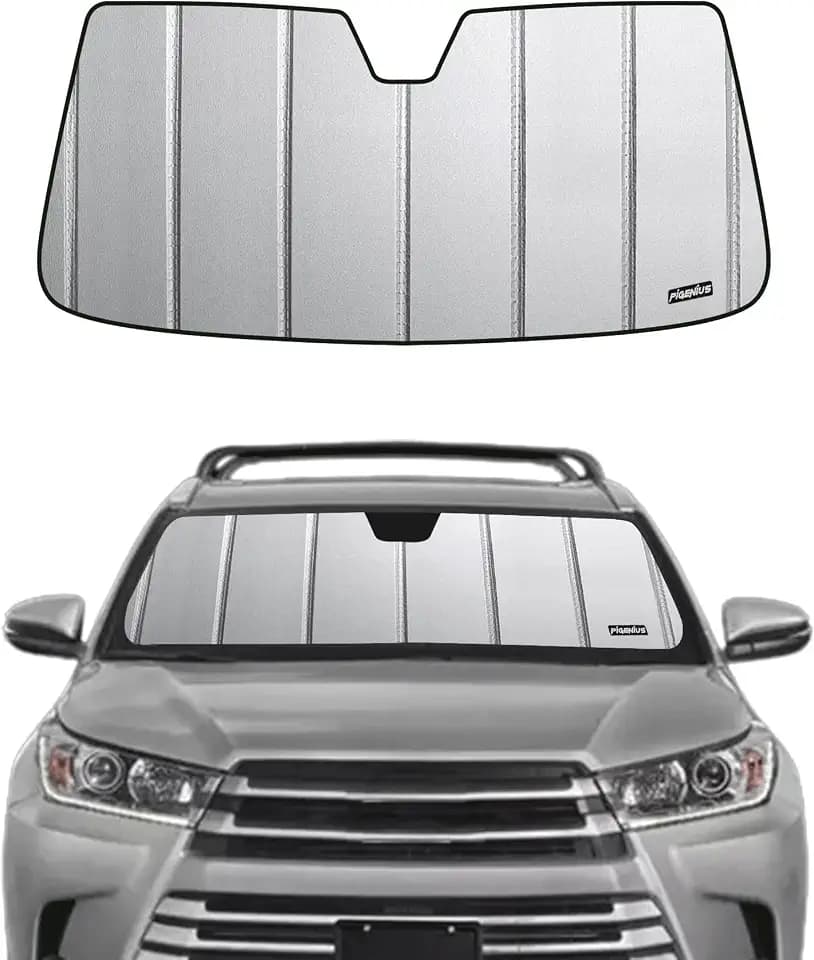 Pigenius Windshield Sunshade for Toyota Highlander 2014-2019, Premium Grey Leather Finish