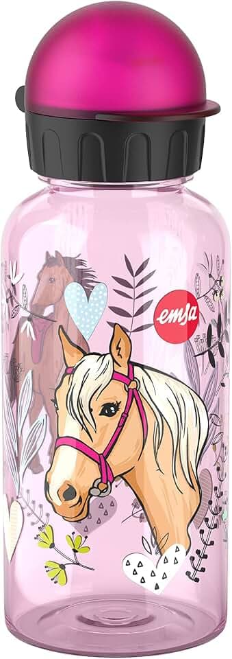 Emsa 518126 Kids Tritan Trinkflasche, Fassungsvermögen: 0,4 Liter, 100% sicher/praktisch/hygienisch/dicht, cleverer Trinkverschluss, robust, Design: Horse, Pferd