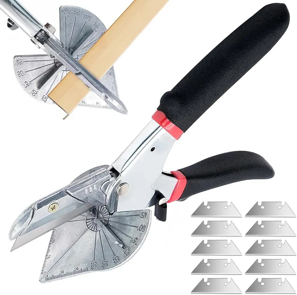 Gehrungsschere mit 10 Ersatzklingen, 45-135 Grad Multi-Winkel Gehrungsschere, Schere für Holz, Kabelkanal, Dichtungsschere Schere, Winkelschere Metall Von Weichholz, Kunststoff, PVC