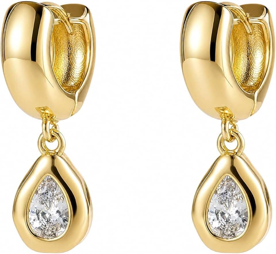 SHERLOVE Chunky Statement Gold Dangle Earrings Women Bezel Cubic Zirconia