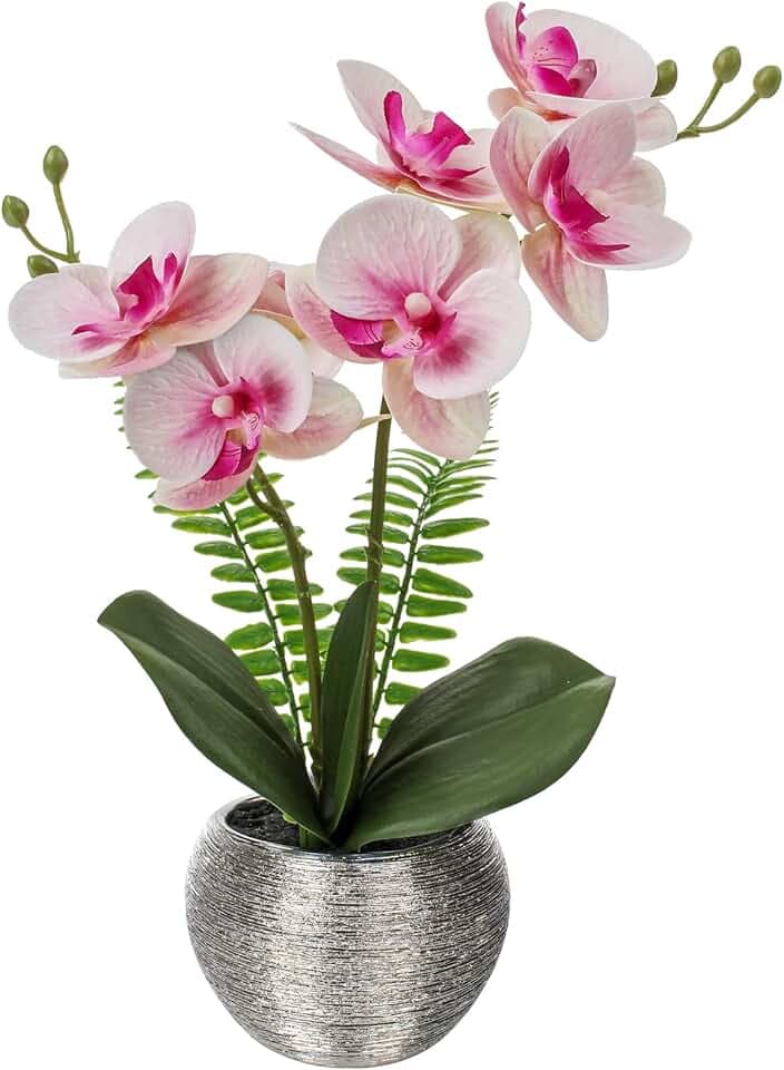 Briful Kunstblumen Orchideen Künstliche Pflanzen Phalaenopsis Kunstblumen wie Echt im Topf Deko Blumen für Wohnzimmer Badezimmer Büro Dekoration