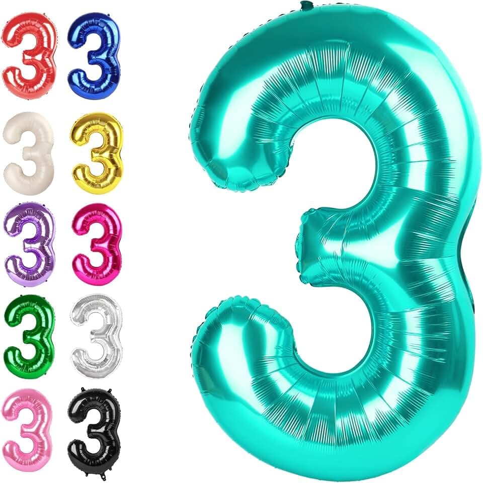 Teal Blue Number 3 Balloon 40 inch,Blue Birthday Party Balloons Decorations