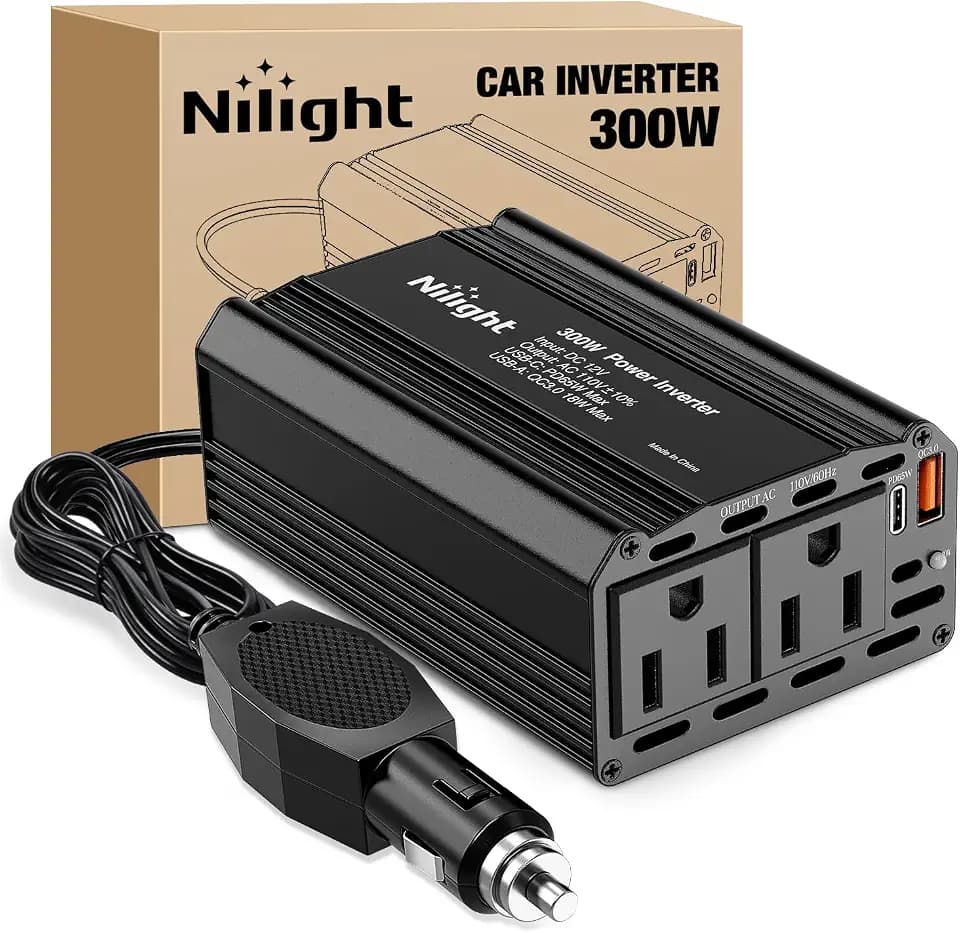 Nilight 300W Power Inverter 1 with PD 65W USB C & QC3.0 12V DC to 110V AC