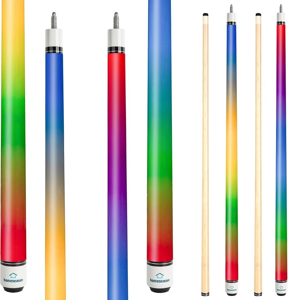 HomeSeason Pool Cues 58 inch Pool Cue Stick with 12.7mm Fiber Leather tip for Beginner, Commercial and Home Entertainment