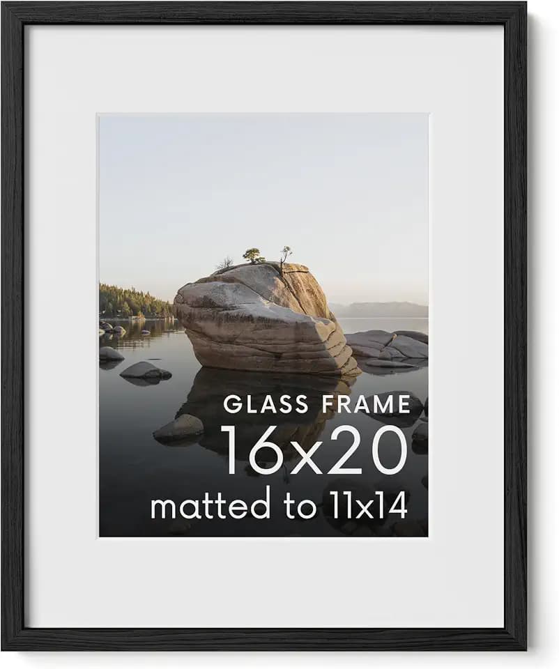 HAUS AND HUES 16x20 Picture Frame with Real Glass & Black American Oak Matted to 11x14 - Oak 16x20 Poster Frame - Includes Vertical & Horizontal Hang - Ideal for Home, Office (16x20 in)