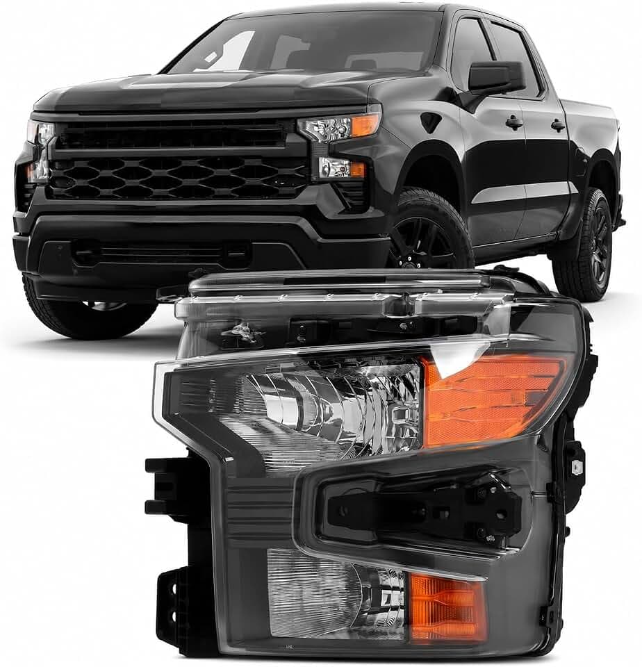 Halogen Headlight Assembly Compatible with 2022-2025 Chevy Silverado 1500, Left Driver Side Headlamp Replacement, Replaces OEM 85543203 Partslink GM2502536