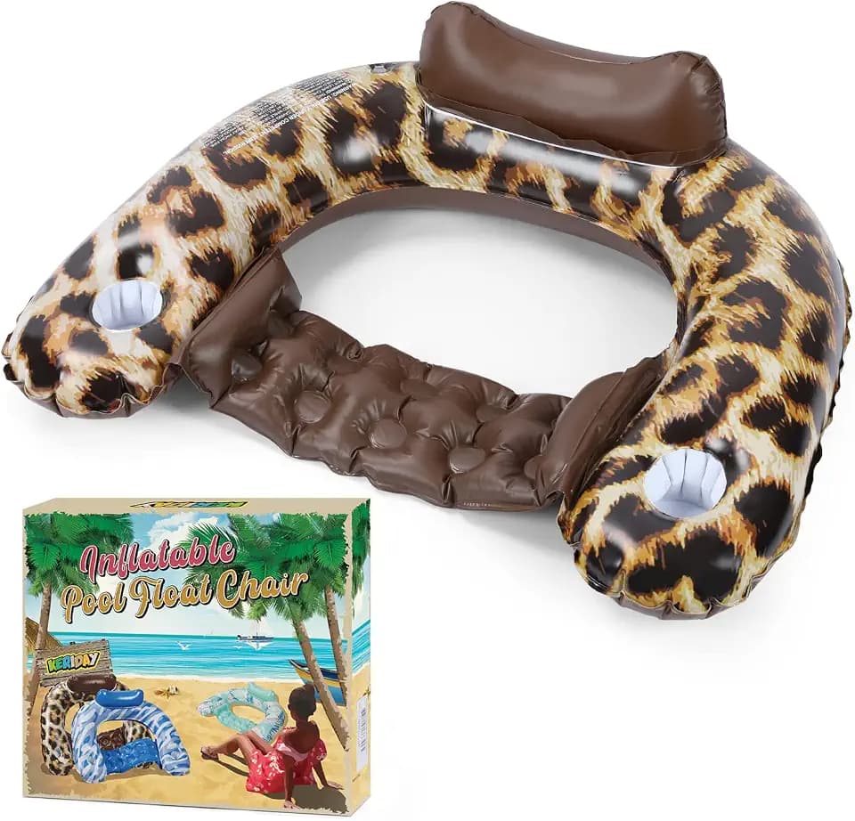 Inflatable Pool Float Chair - Extra Large Floating Pool Lounger with Cup Holder for Adults