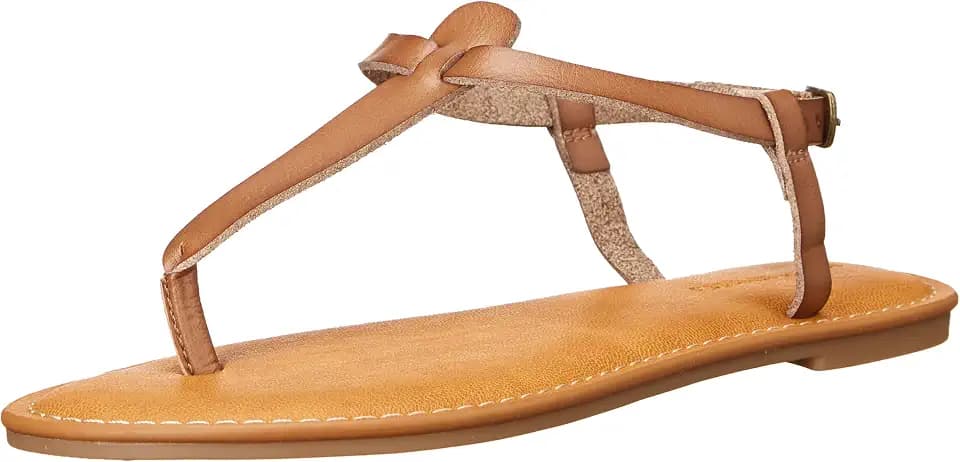 Amazon Essentials Women's Casual Thong Leather Sandal with Ankle Strap, Wide Width Available